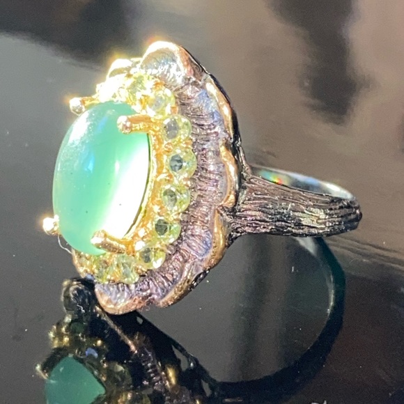 Genuine Chrysoprase Peridot Ring